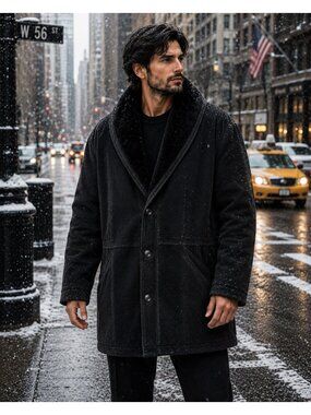 Vintage Mens XXL Italian Faux Suede Sherpa Coat Shawl Collar Italy Winter New